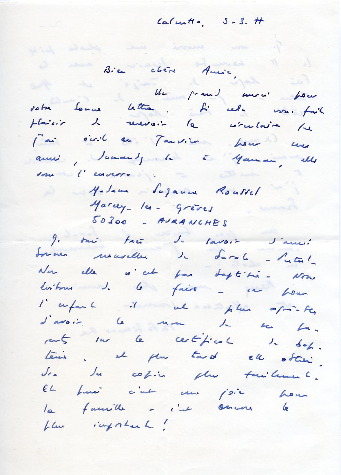 Lettre de Soeur Fabienne