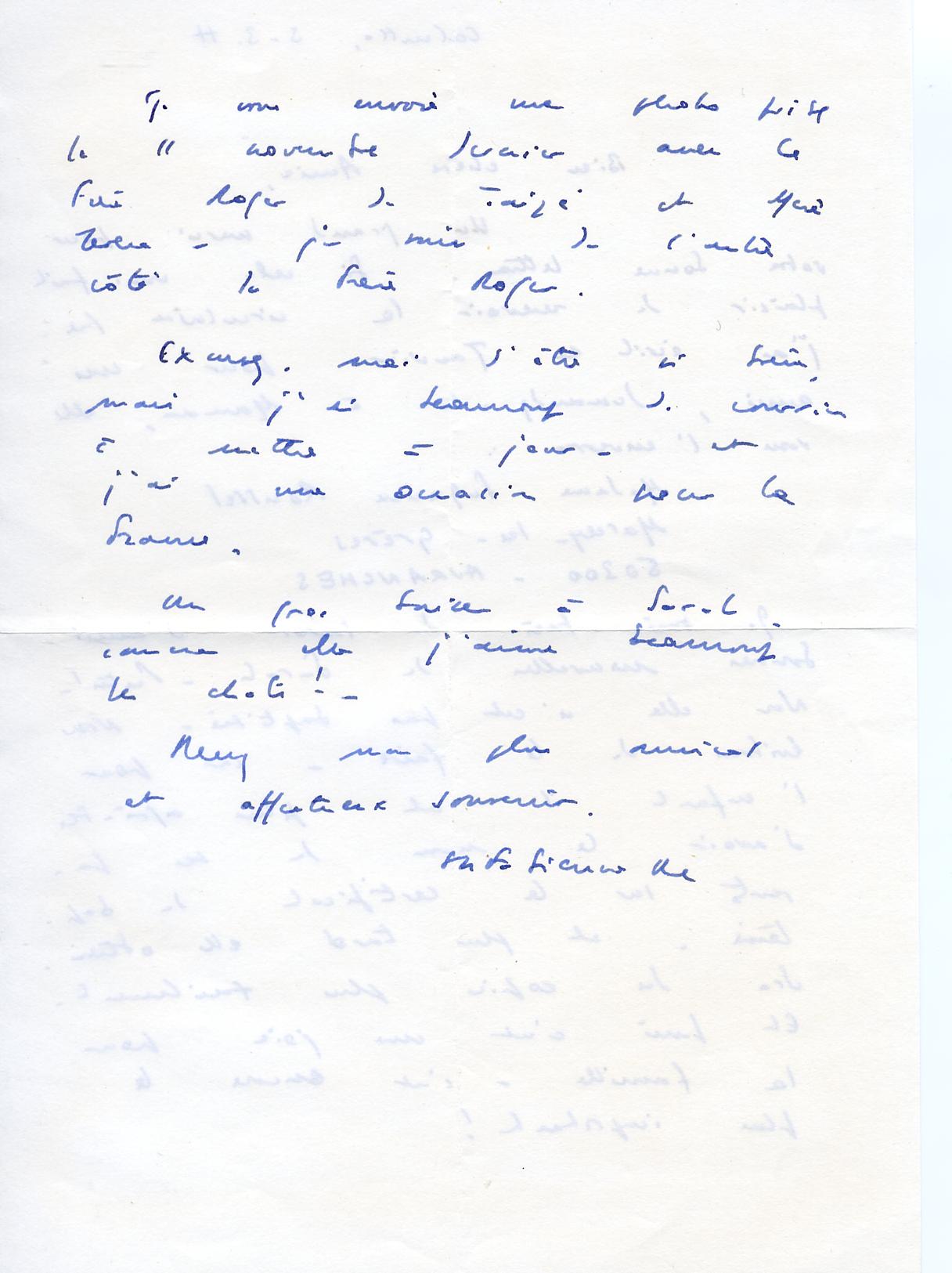 Lettre Soeur Fabienne
